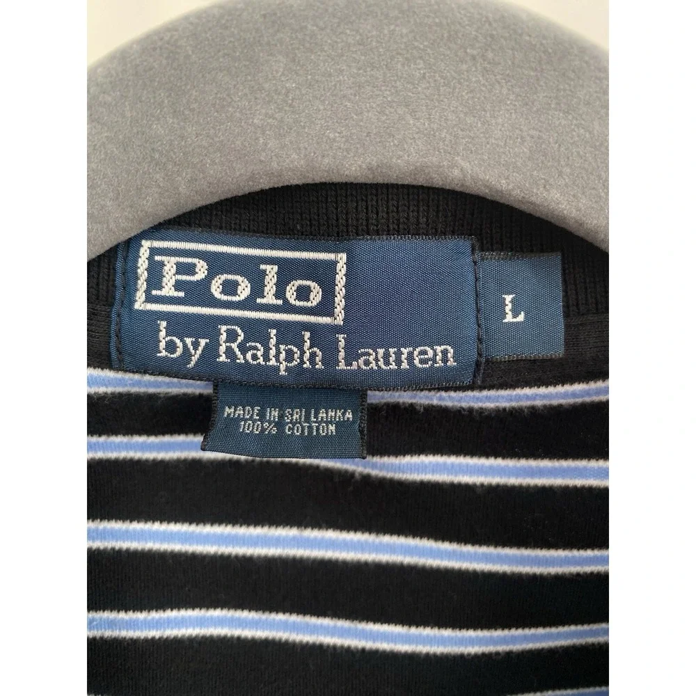 Polo Ralph Lauren Striped Shirt Black Blue Mens Size L Short Sleeve Pony